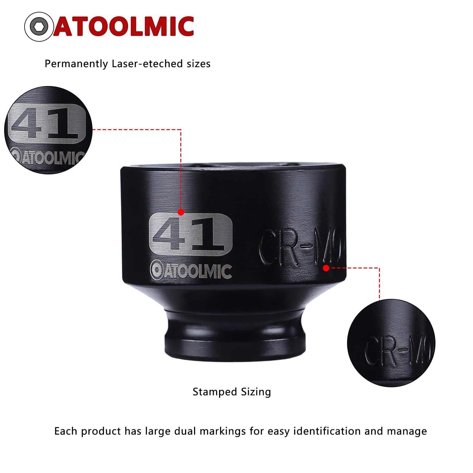 1/2Square Drive x 41mm Shallow Impact Socket,Metric Socket,6 Point CR-MO for …