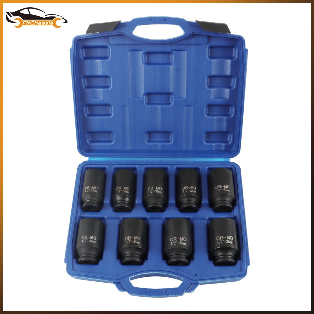 29mm-38mm 9Pcs Drive Metric Axle Hub Nut Socket Deep Impact Socket Set
