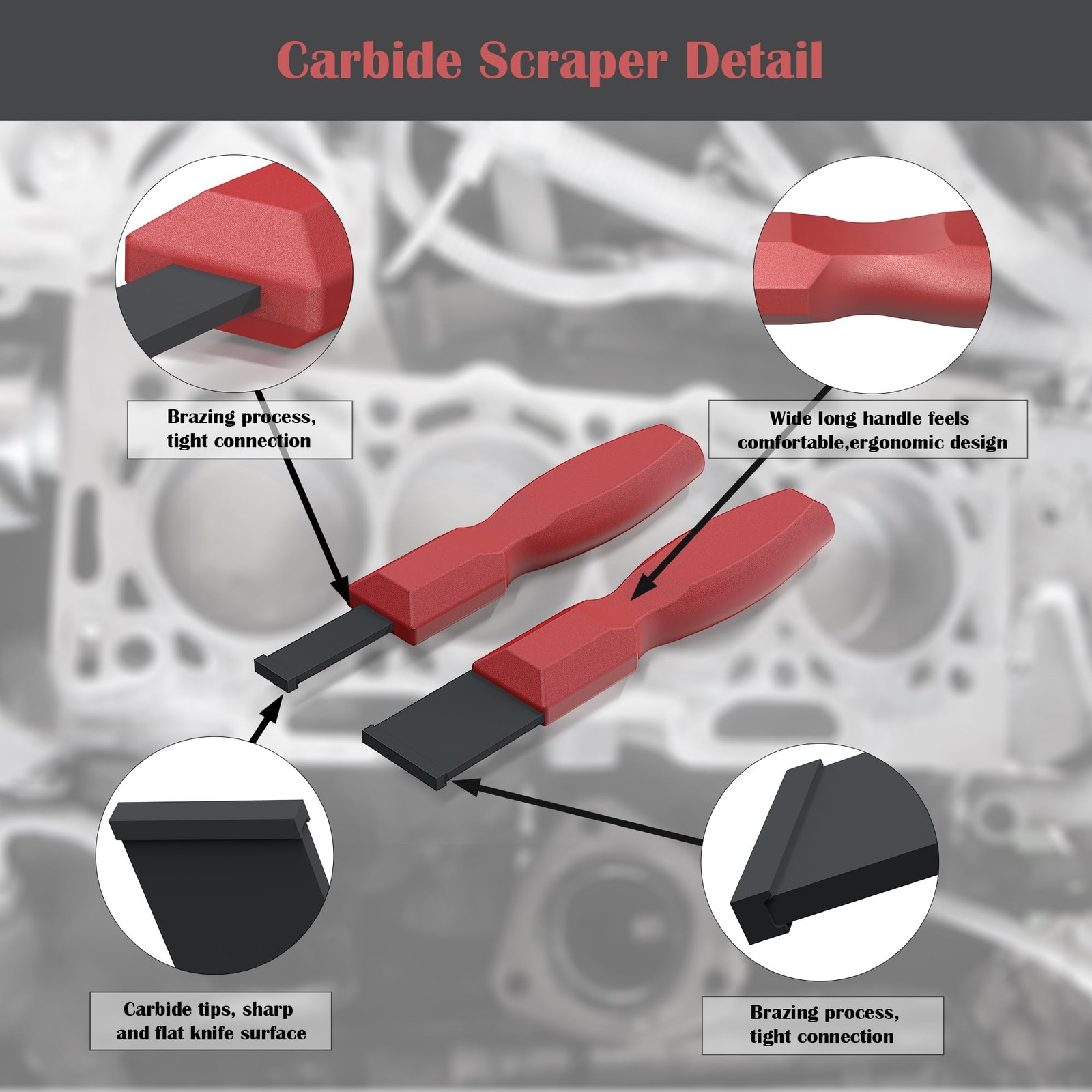 Carbide Scraper, Super Carbide Gasket Scraper for Metal and Automotive, 1-1/4