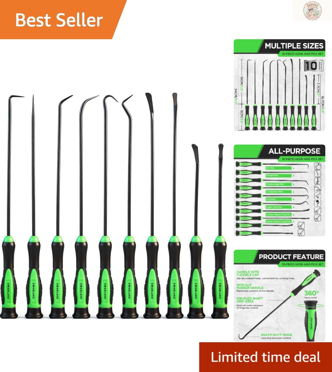 SWANLAKE 10-Piece Automotive Pick Tool Set with Ergonomic Handles & Versatility