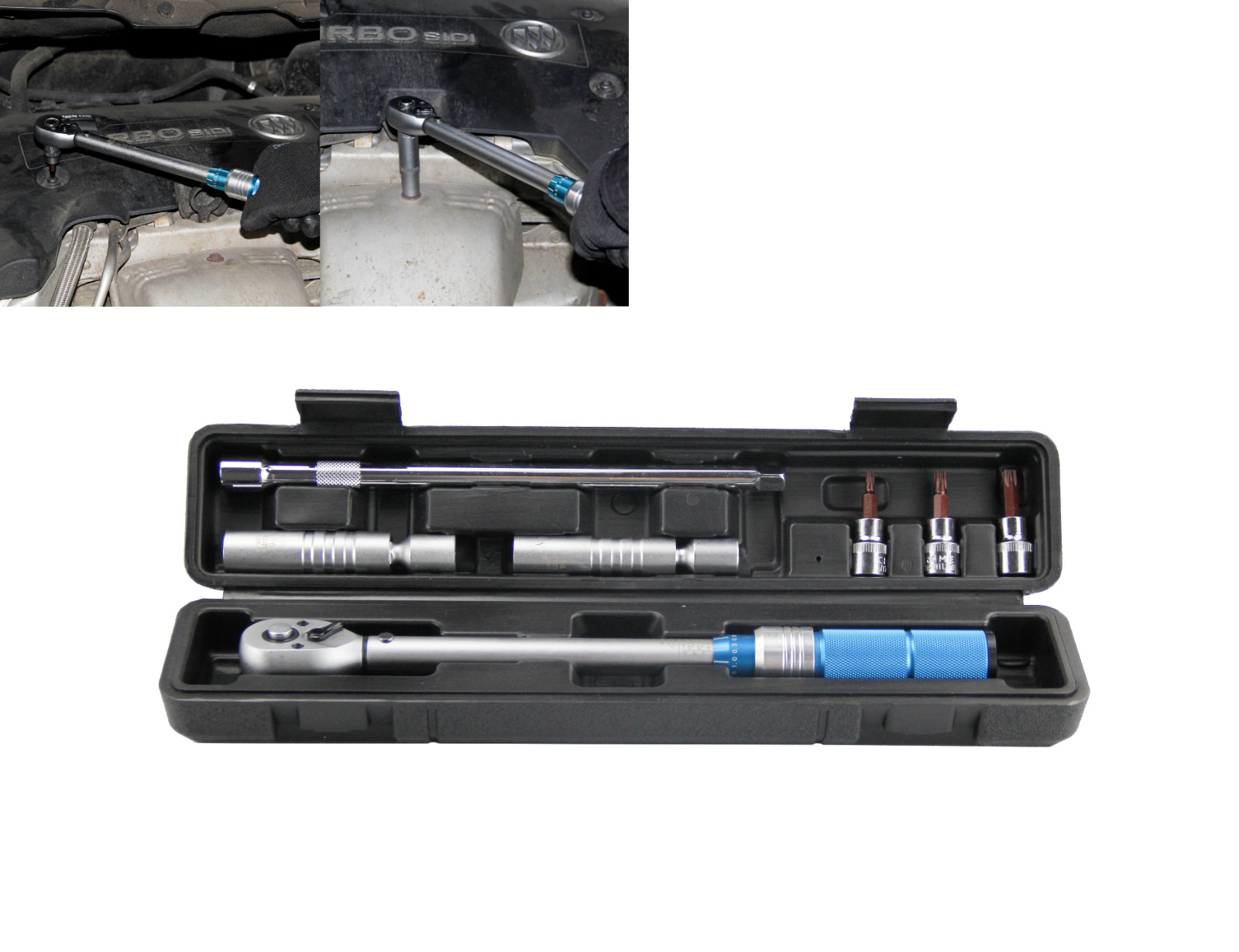 3/8 Inch Drive Click Torque Wrench Set with 14mm 16mm Spark Plug Socket Tool